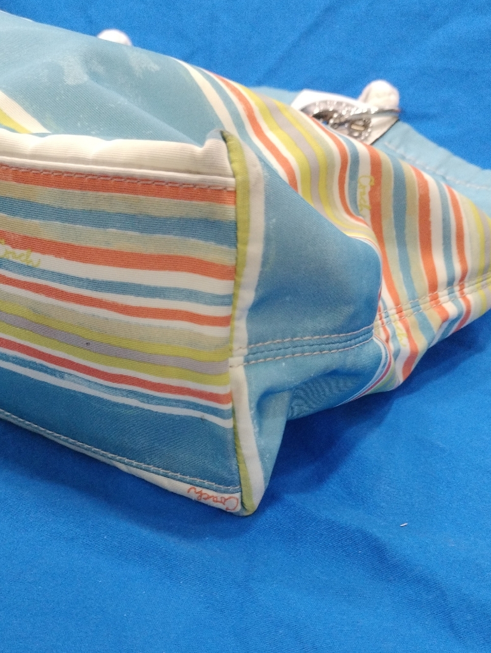 Vintage COACH Nautical East West Beach Tote Bag F16624 Summer Purse Stripe - Picture 4 of 11